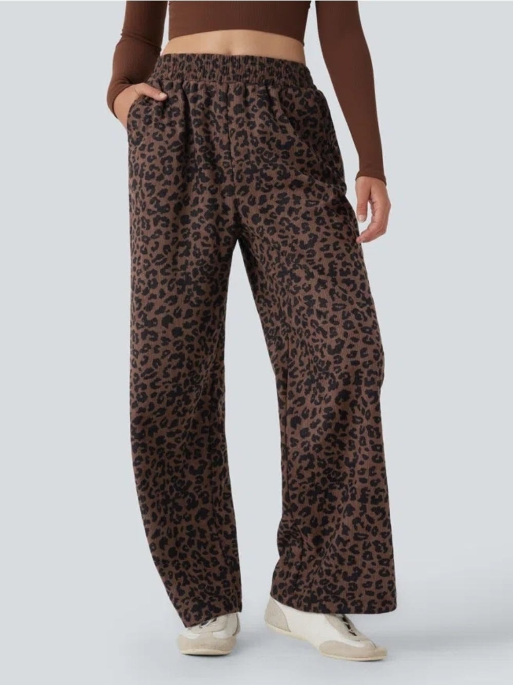 Halara Brown Leopard Print Wide-Leg Pants Large NWT